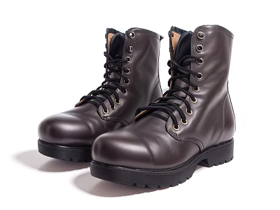 Brown Leather Lace Up Boots With Black Sole And Metal Eyelets 3d model