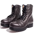 Brown Leather Lace Up Boots With Black Sole And Metal Eyelets