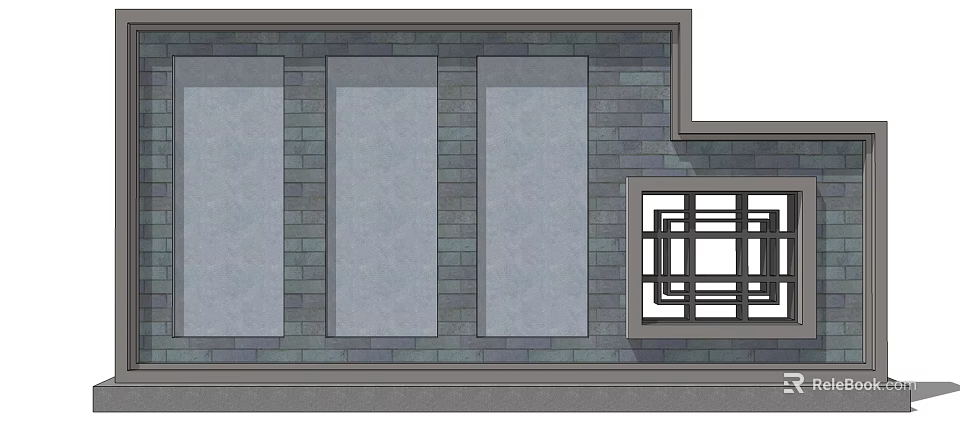 Exterior Brick Feature Wall With Three Rectangular Panels And Lattice Accent 3d model 
