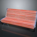 Red Wooden Slat Outdoor Bench with Silver Metal Frame for Garden Seating