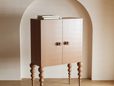 Wooden Entryway Side Cabinet with Brass Knobs Decorative Legs Books on Top in Arch Background 3d model