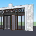 Architectural Building Entrance Featuring Revolving Door Decorative Arch And Glass Windows With White Brick Wall