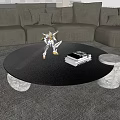 Round Coffee Table With Glass Top Marble Base And Decor In Living Room