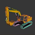 Yellow Construction Excavator With Tracks Mechanical Arm And Bucket On Gray Surface