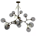 Modern Chandelier with Transparent Glass Globes and Metal Branches for Home Decor