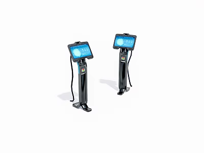 Two Black Medical Devices With Blue Lights On Top Black Base And Cables 3d model