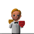 Cartoon Blonde Man Wearing White Shirt And Black Bow Tie Holding Yellow And Red Masks