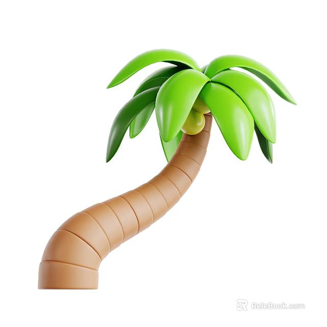 Green Palm Tree With Brown Curved Trunk And Lush Green Leaves 3d model 