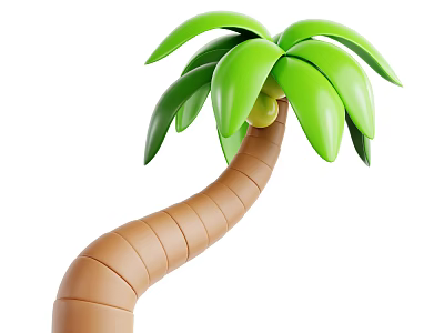 Green Palm Tree With Brown Curved Trunk And Lush Green Leaves 3d model