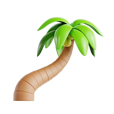 Green Palm Tree With Brown Curved Trunk And Lush Green Leaves 3d model