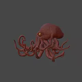 Giant Pinkish Purple Octopus Game Movie Character With Glowing Yellow Eyes And Tentacles With Suckers
