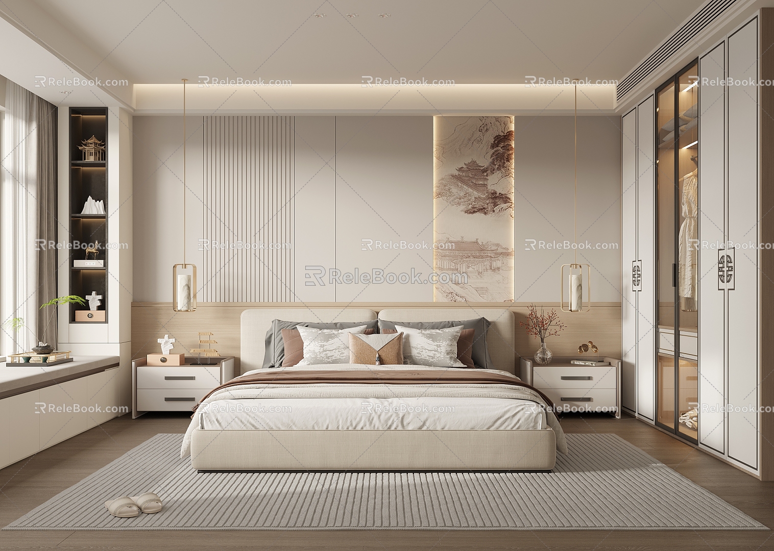 New Chinese Style Home Bedroom 3d model