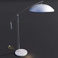 Modern Arched Floor Lamp With White Shade And Round Marble Base On Dark Background