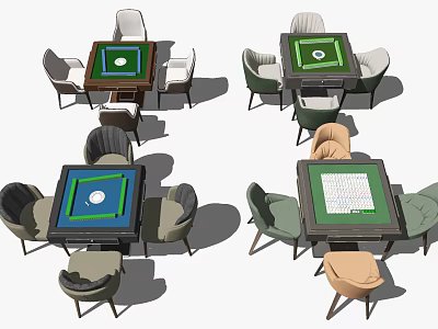 Modern Entertainment Tables With Surrounding Chairs And Multi Game Surfaces 3d model