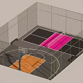 Fenced Multi Sport Court With Basketball Area And Pink Section Design