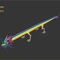 Colorful Dragon With Yellow Body Green Spine Red Head Whiskers Claws On Black Background
