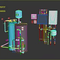 Industrial Mechanical Equipment With Blue Tank Pipes Control Panel And Instruments