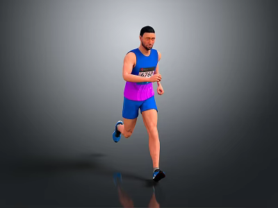 Male Runner in Blue and Pink Sportswear Running on Gray Background 3d model