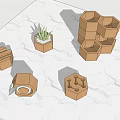 Bonsai Potted Plants In Multiple Hexagonal Design Containers On Marble Surface