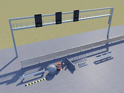 Road Infrastructure With Gantry Digital Displays Guardrails Traffic Cones And Speed Limit Sign 3d model