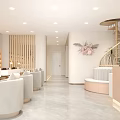 Luxury Beauty Hair Salon Interior With Arched Doorways Wine Racks Beige Sofas White Tables Lighting