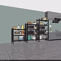 Wheeled Metal Kitchen Storage Rack With Microwave Oven Cookware And Jar Storage
