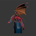 Ornate Fantasy Character Riding Pink Purple Dragon With Large Wings On Blue Base