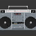 Retro Electronic Boombox with Silver Body Dual Speakers Top Handle Control Buttons and Digital