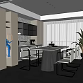 Modern Restaurant Interior Design With Open Layout Dining Table And Stylish Chairs 3d model