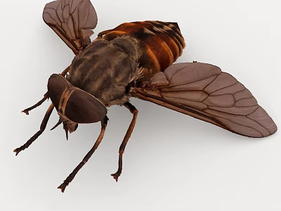 Detailed Fly With Transparent Wings And Compound Eyes On White Background 3d model