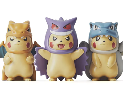 Cute Cartoon Style Plush Toys With Different Character Costumes And Expressions 3d model