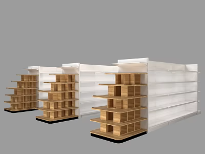 Retail Display Shelves With Multiple Tiers Wooden And White Design For Store 3d model