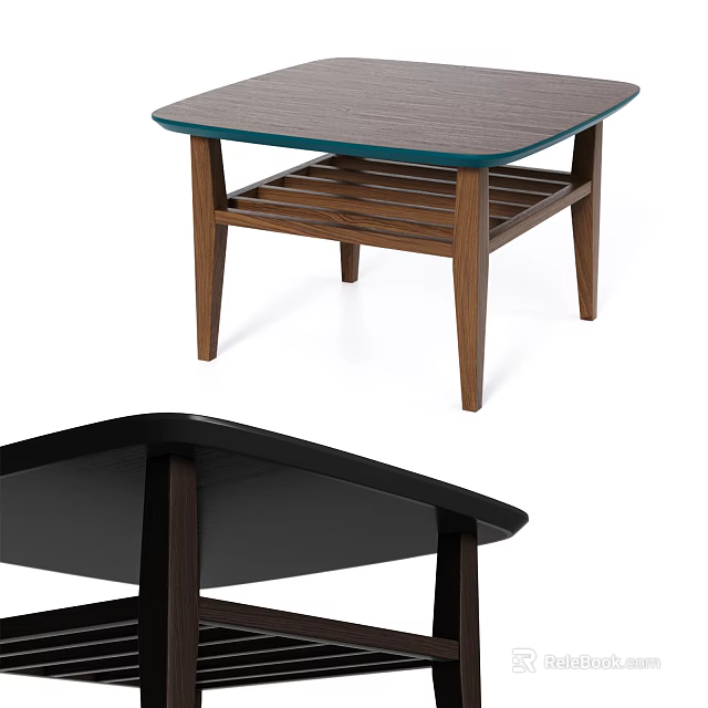 Modern Wooden Coffee Table With Lower Shelf And Stable Leg Structure 3d model