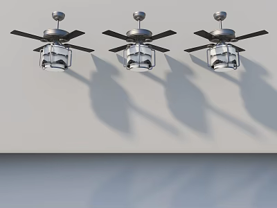 Hinged Door Interior Featuring Three Ceiling Fans On White Wall With Shadows 3d model