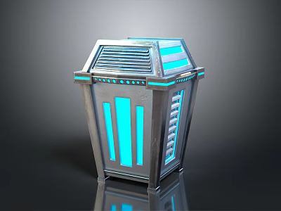 Futuristic Metal Tech Component With Blue Illuminated Strips And Vent Grilles 3d model