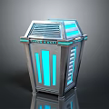 Futuristic Metal Tech Component With Blue Illuminated Strips And Vent Grilles