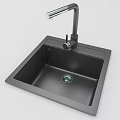 Black Single Bowl Kitchen Sink With Modern Faucet And Quartz Material