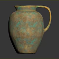 Artistic Sculpture Vase With Orange Copper Green Mottled Texture And Handle Design