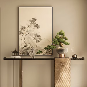 New Chinese Style Porch Cabinet Potted Floriculture 3d model