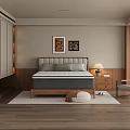 Solid Wood Frame Double Bed With Soft Upholstered Headboard For Warm Minimalist Bedroom Interior Design