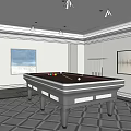 Modern Billiard Room Interior With Sleek Table Checkered Floor And Wall Artwork 3d model