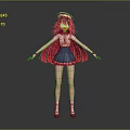 Anime School Girl Character With Blue Sailor Hat Red Cape And Pleated Skirt