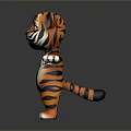 Cartoon 3D Tiger Character With Orange Black Stripes White Belly Yellow Eyes Standing Open Arms