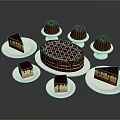 Delicious Purple Checkerboard Cake With Sliced Pieces And Creamy Dessert Cups