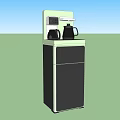 Modern Green And Black Vertical Cabinets With Household Appliances And Coffee Maker