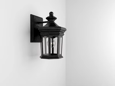 Black Classic Wall Lamp With Lattice Shade And Decorative Top Mounted On White Wall 3d model