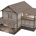 Traditional Rustic Two Story Wooden House With Balcony Fence And Stone Base