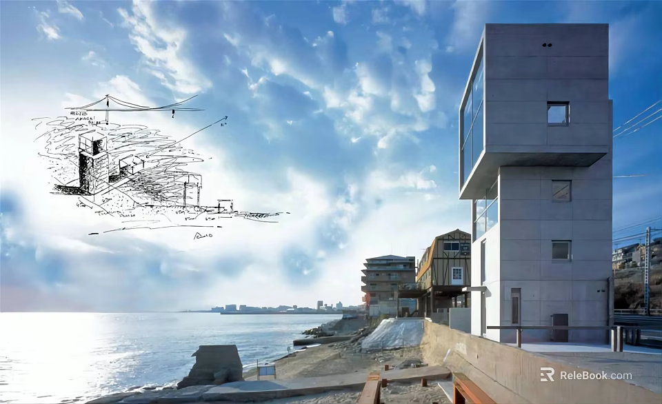 Modern Beachfront Single Family Villa with Ocean View and Contemporary Architecture 3d model 