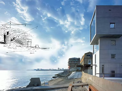Modern Beachfront Single Family Villa with Ocean View and Contemporary Architecture 3d model