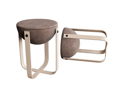 Modern Sofa Stool with Gray Padded Seat and Light Metal Frame Design 3d model